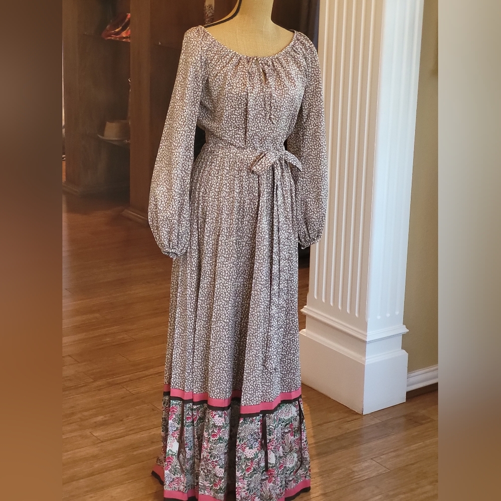 Chessa Davis Vintage 70s Peasant Maxi Skirt Set S/M In Pink/Brown